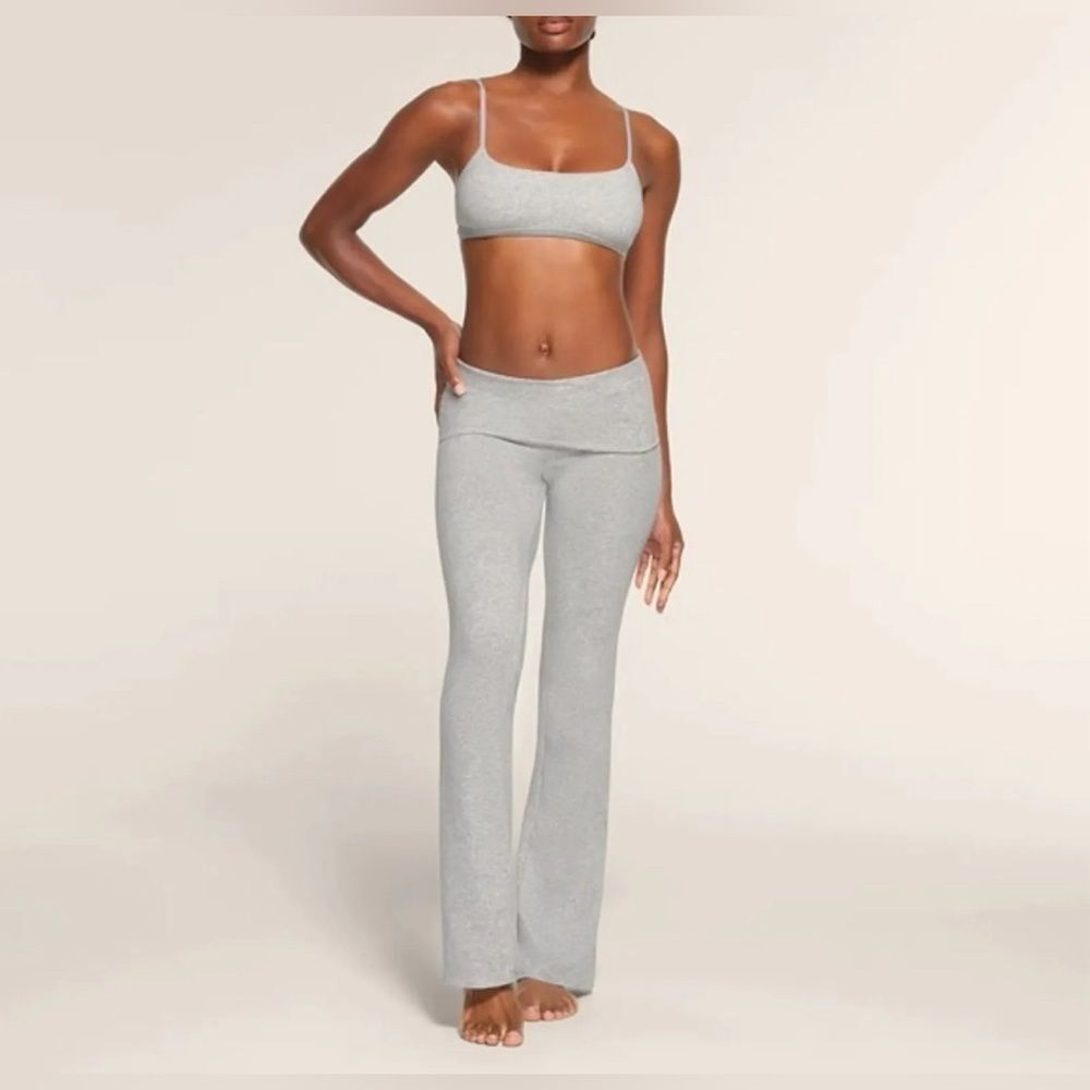 NWT Womens skims cotton jersey foldover pant light heather grey size XXS